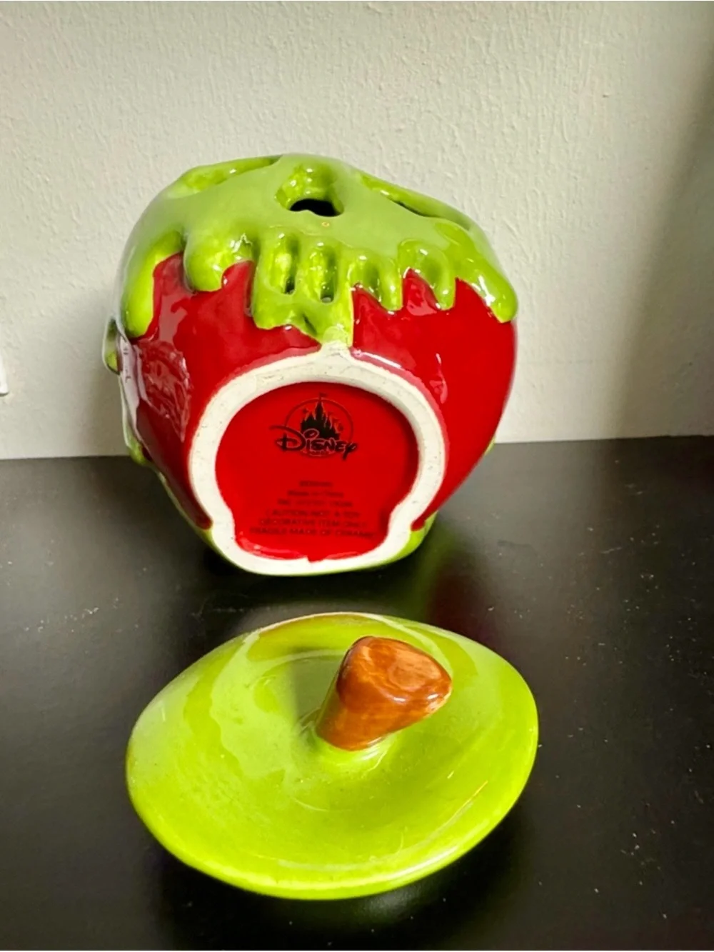Authentic Disney Green and Red Poison Skull Apple Ceramic Votive Holder